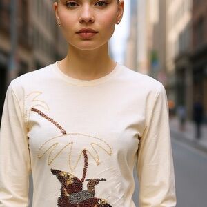 NWOT Beaded Stretch Knit Long Sleeve Tee